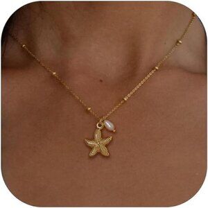 Summer Gold Necklace for Women | 14K Gold Plated | Starfish Necklace
